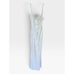Silver Sequin Maxi Dress Women's Small Open Back Sleeveless Evening Gown Long